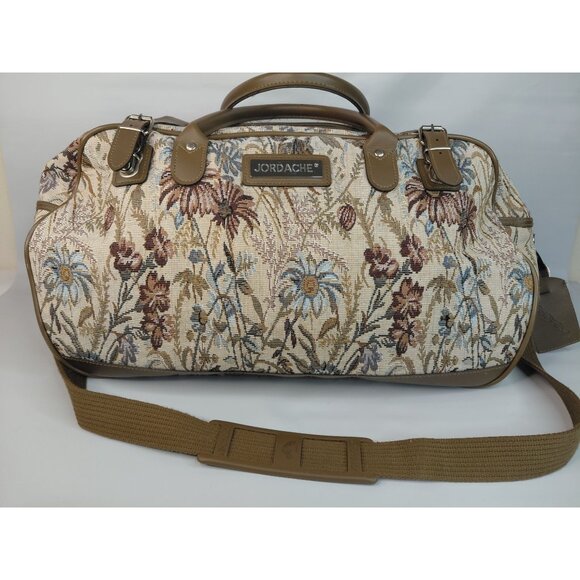 VINTAGE 70s/80s Jordache Floral Tapestry Weekender Bag With Adjustable Strap - Picture 1 of 16